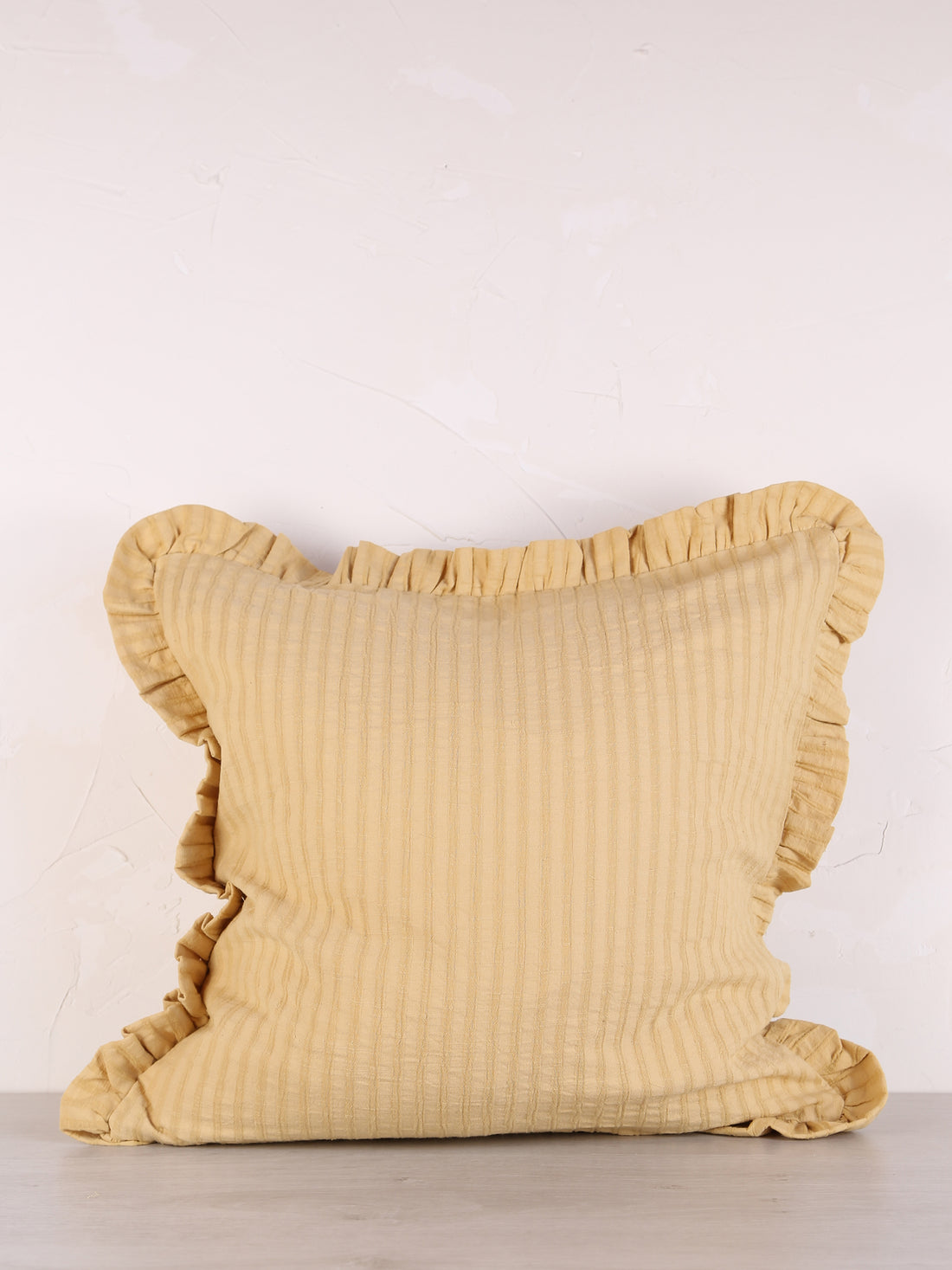 Rubie Ruffled Stripe Cotton Cushion - Light Yellow