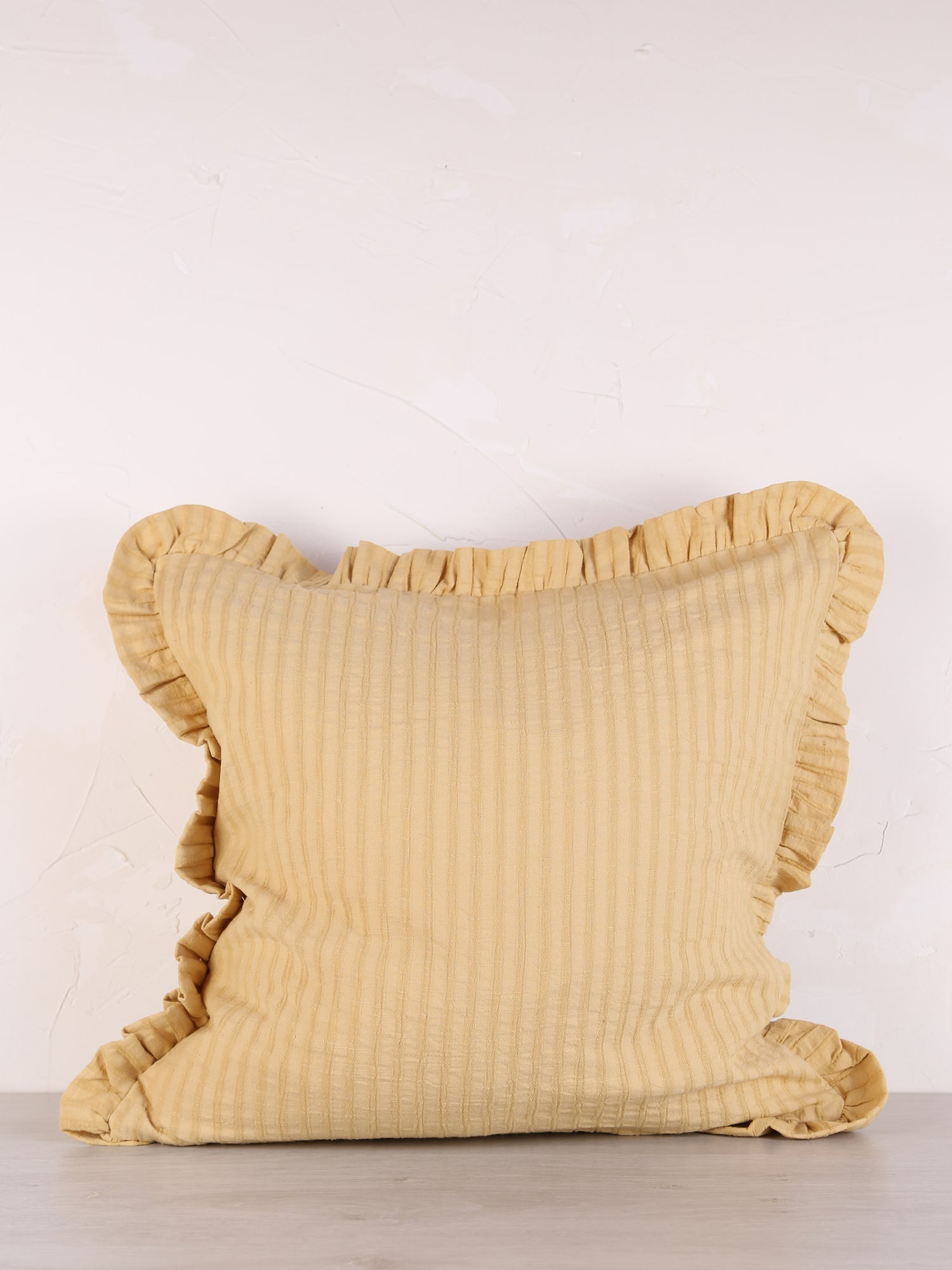 Rubie Ruffled Stripe Cotton Cushion - Light Yellow