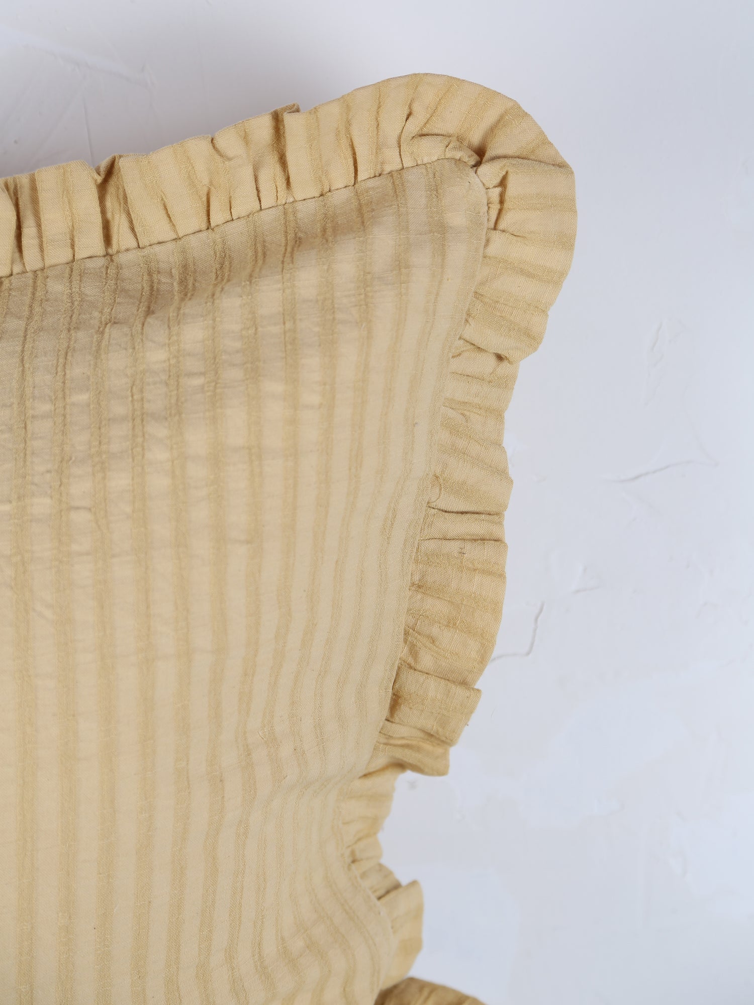 Rubie Ruffled Stripe Cotton Cushion - Light Yellow