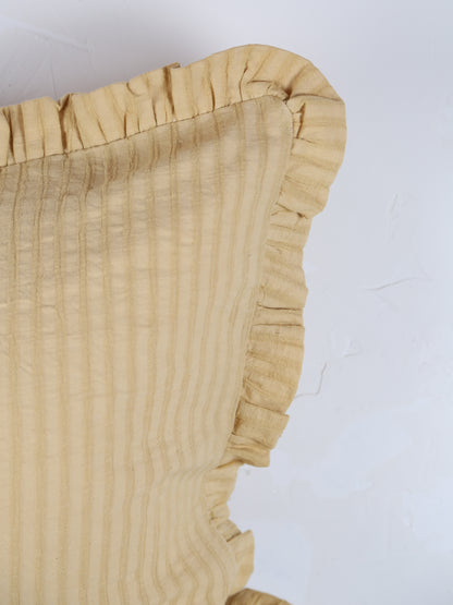 Rubie Ruffled Stripe Cotton Cushion - Light Yellow
