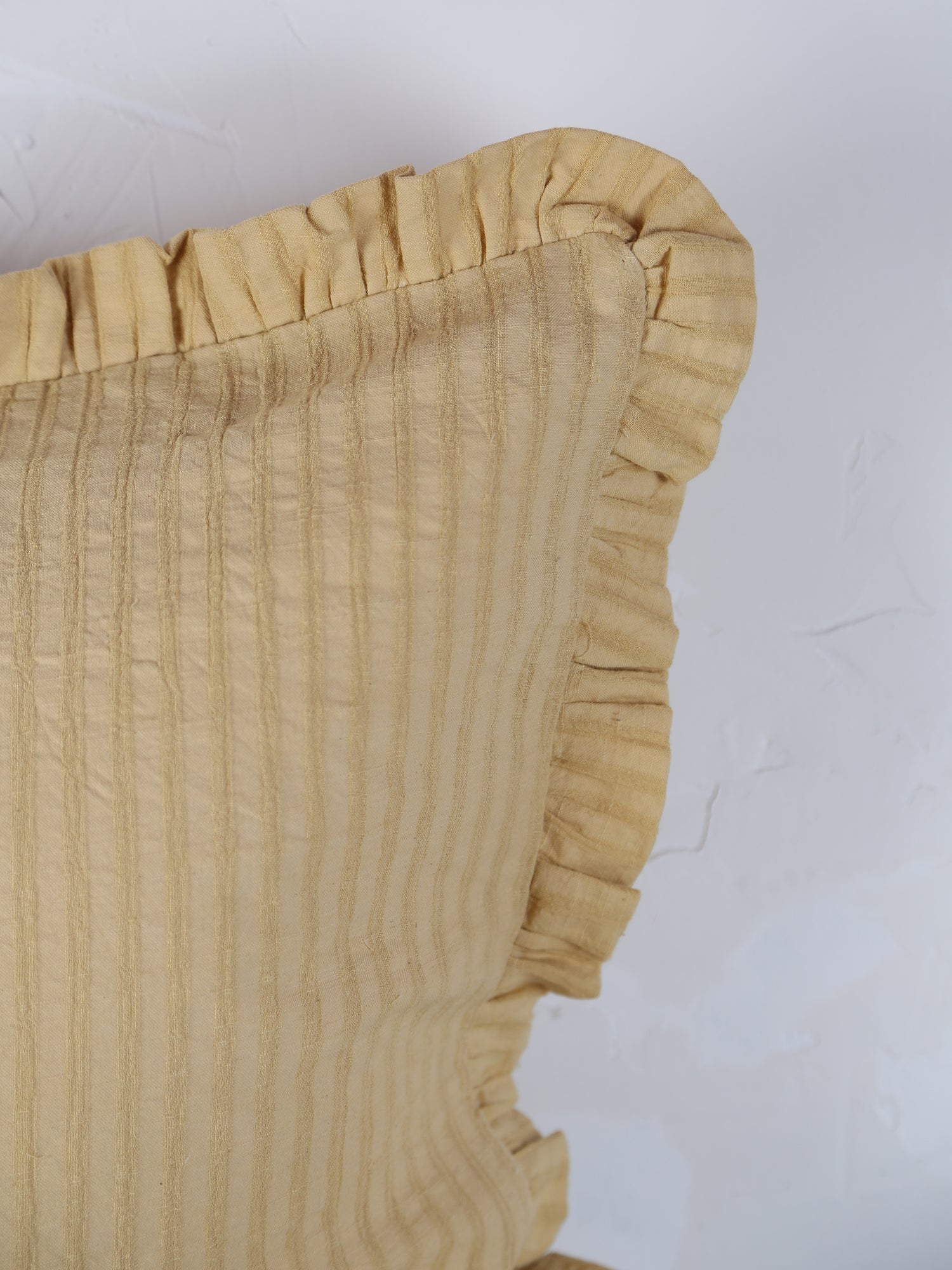 Rubie Ruffled Stripe Cotton Cushion - Light Yellow