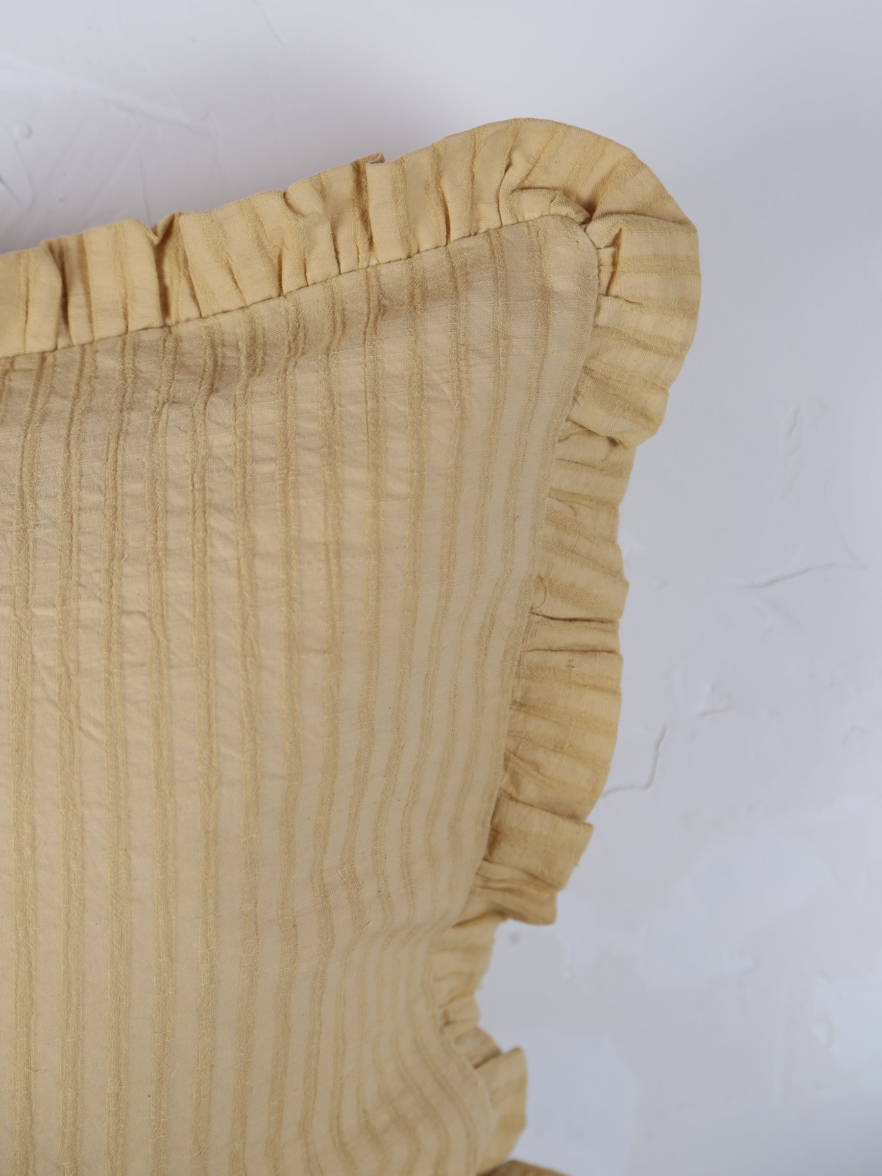 Rubie Ruffled Stripe Cotton Cushion - Light Yellow