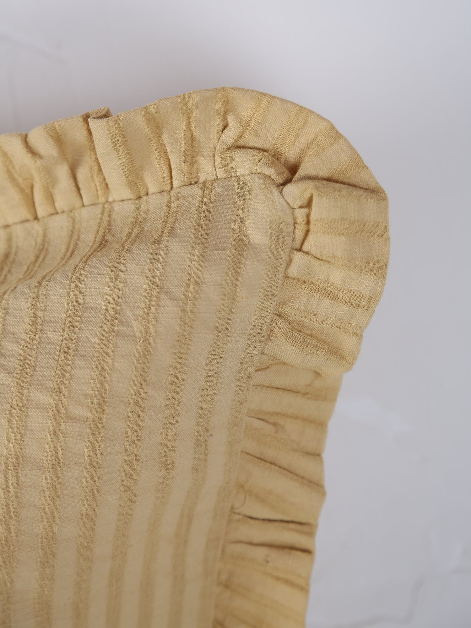 Rubie Ruffled Stripe Cotton Cushion - Light Yellow