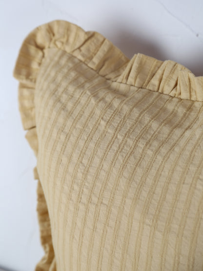 Rubie Ruffled Stripe Cotton Cushion - Light Yellow
