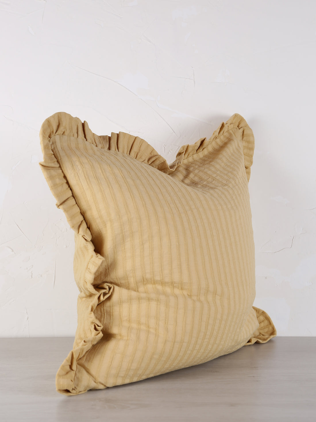 Rubie Ruffled Stripe Cotton Cushion - Light Yellow