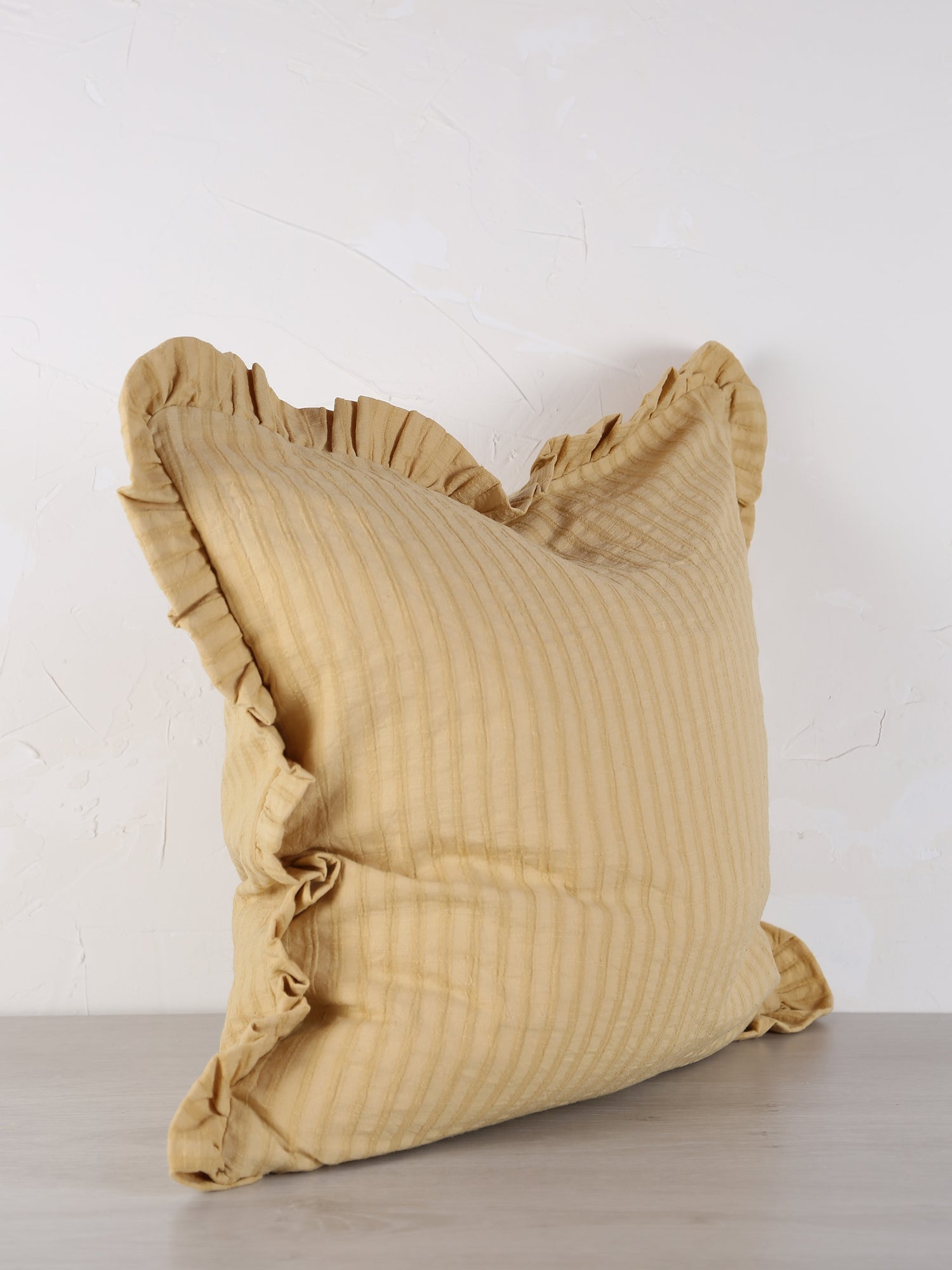 Rubie Ruffled Stripe Cotton Cushion - Light Yellow