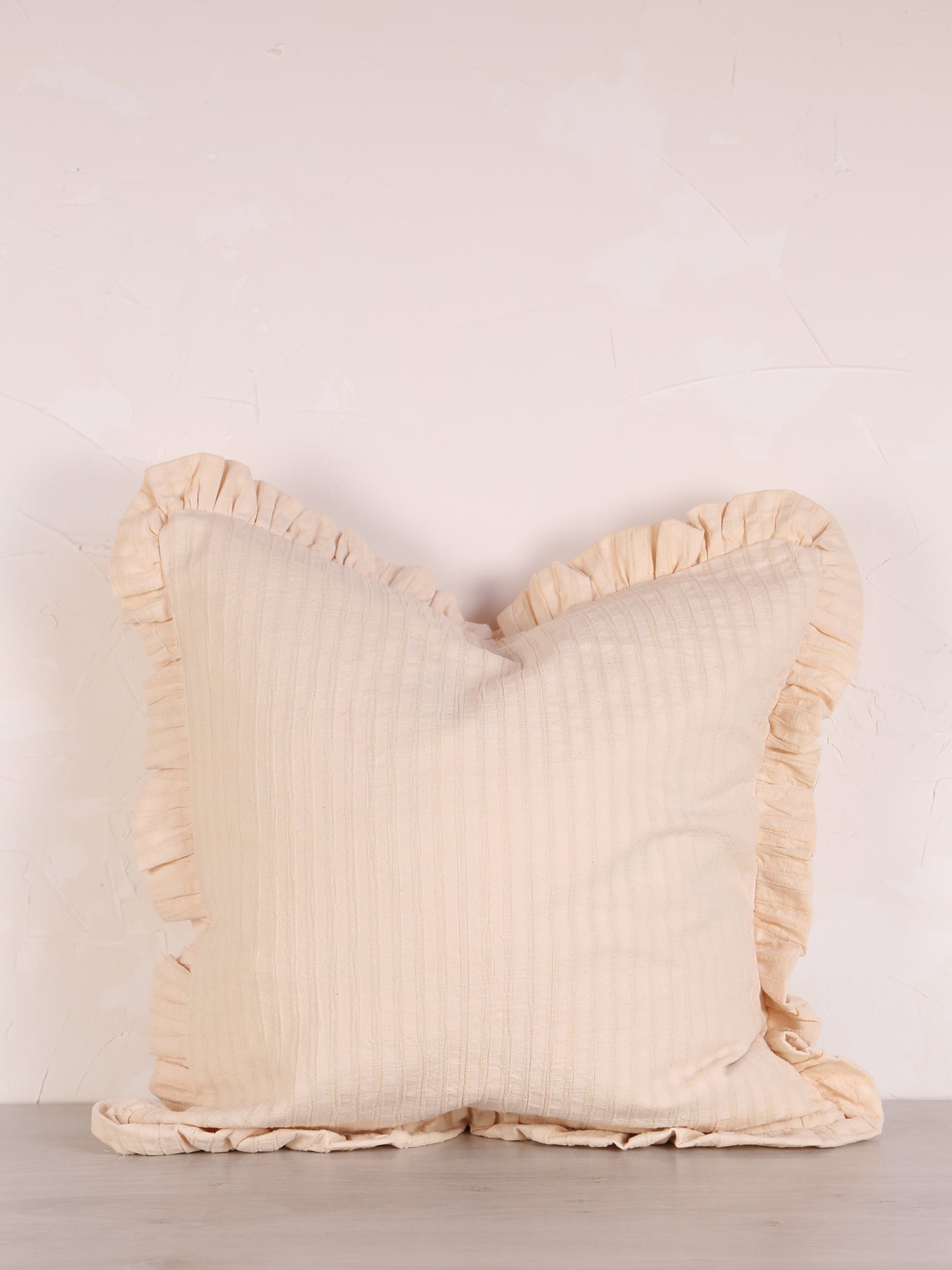 Rubie Ruffled Stripe Cotton Cushion - Eggnog