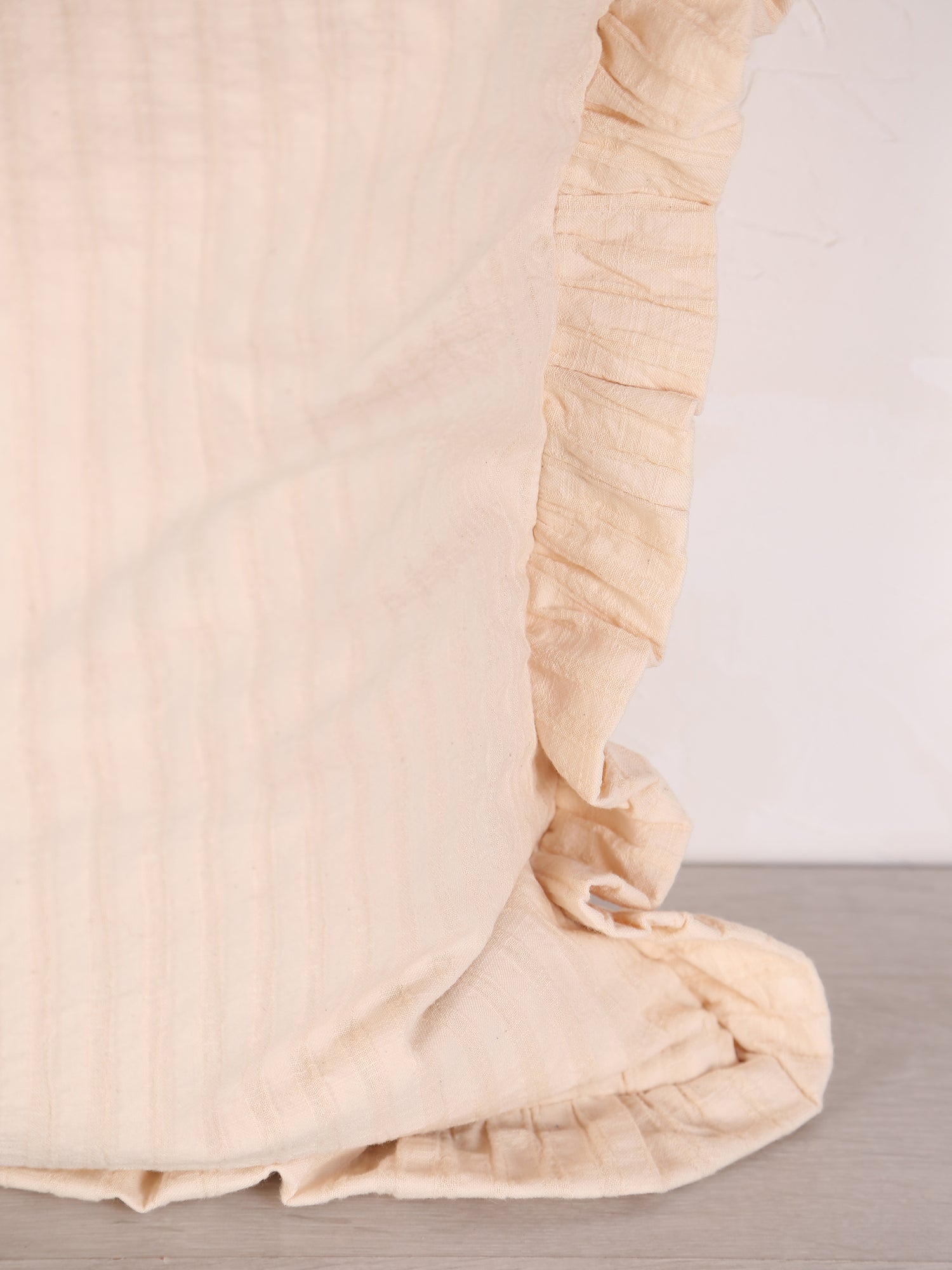 Rubie Ruffled Stripe Cotton Cushion - Eggnog