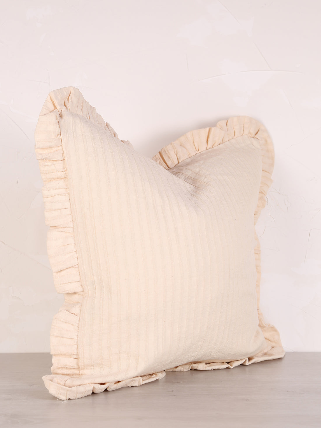 Rubie Ruffled Stripe Cotton Cushion - Eggnog