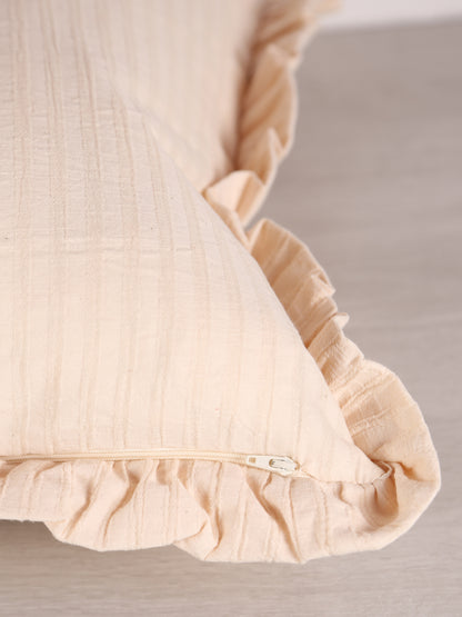 Rubie Ruffled Stripe Cotton Cushion - Eggnog