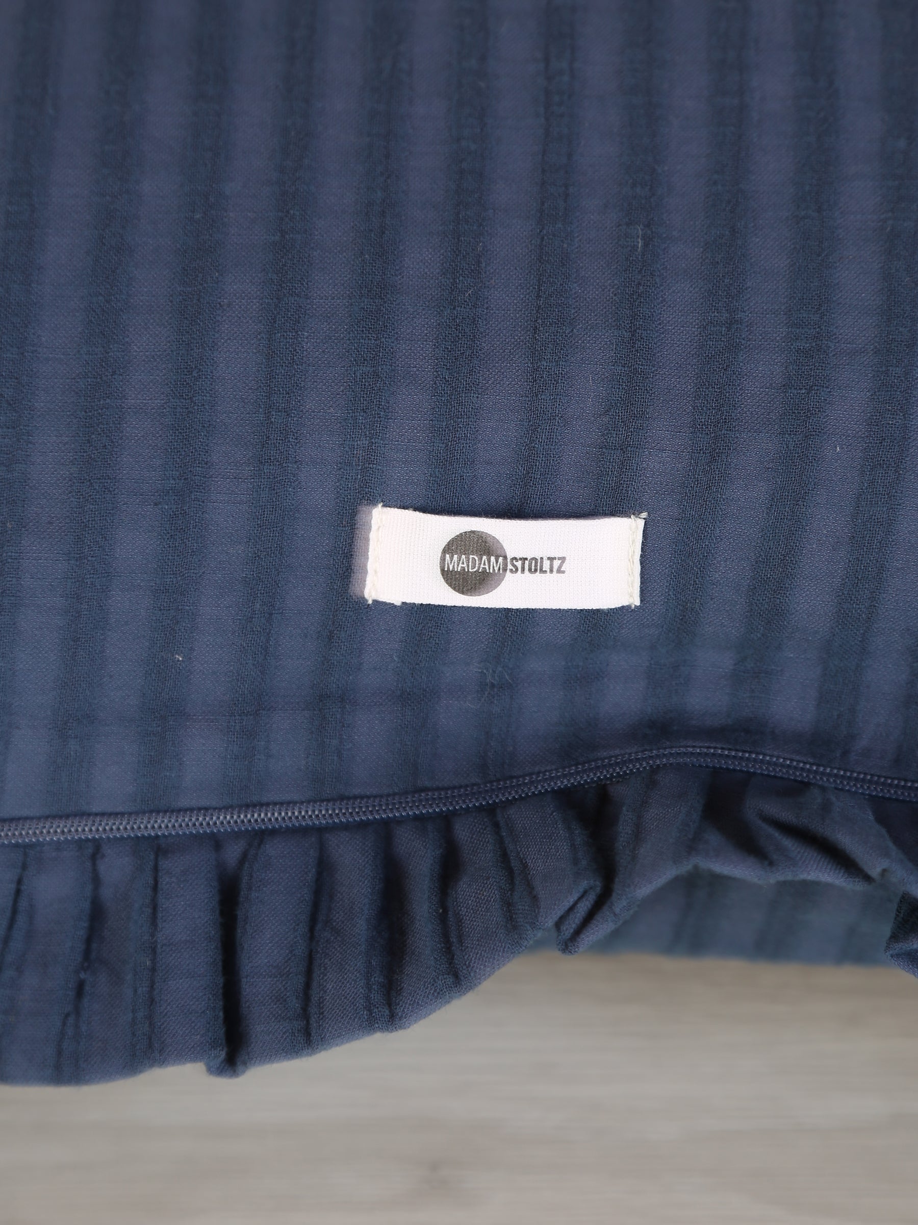 Rubie Ruffled Stripe Cotton Cushion - Dark Blue