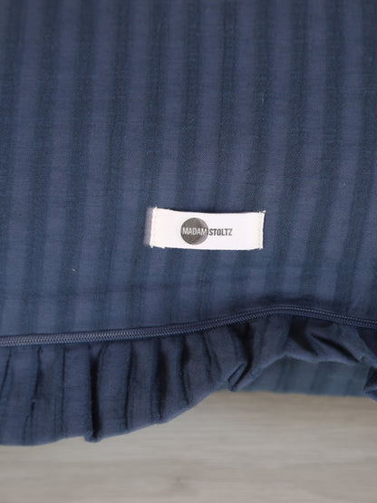 Rubie Ruffled Stripe Cotton Cushion - Dark Blue