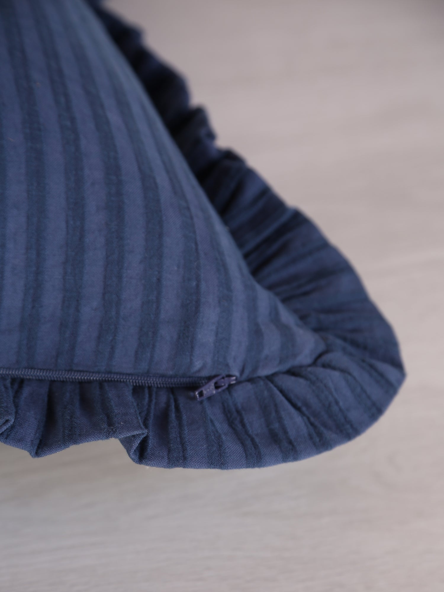 Rubie Ruffled Stripe Cotton Cushion - Dark Blue