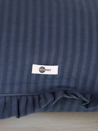 Rubie Ruffled Stripe Cotton Cushion - Dark Blue