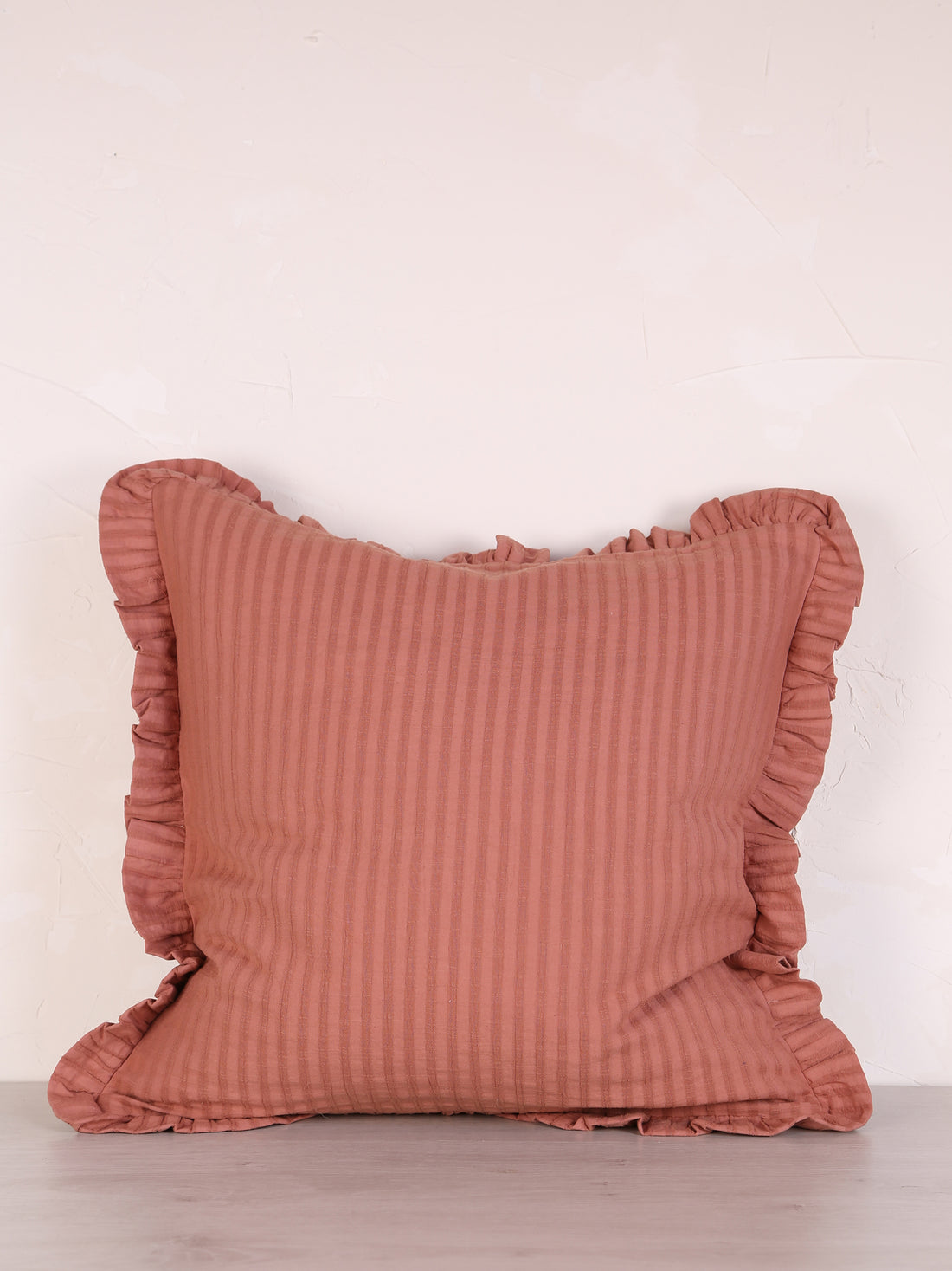 Rubie Ruffled Stripe Cotton Cushion - Maroon