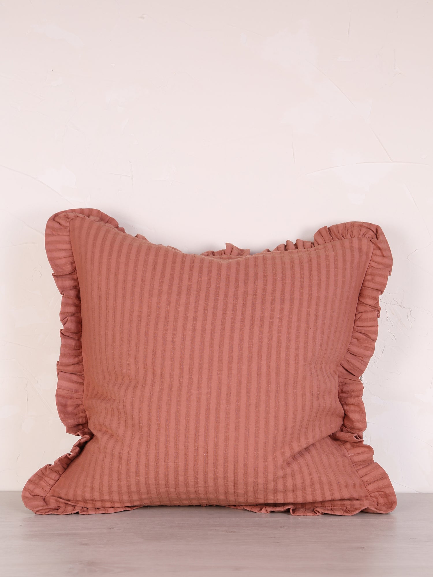 Rubie Ruffled Stripe Cotton Cushion - Maroon