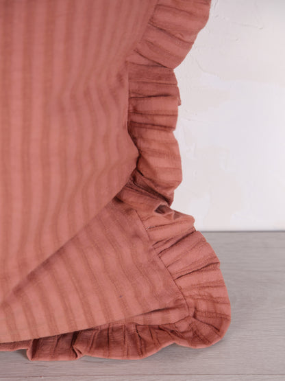 Rubie Ruffled Stripe Cotton Cushion - Maroon