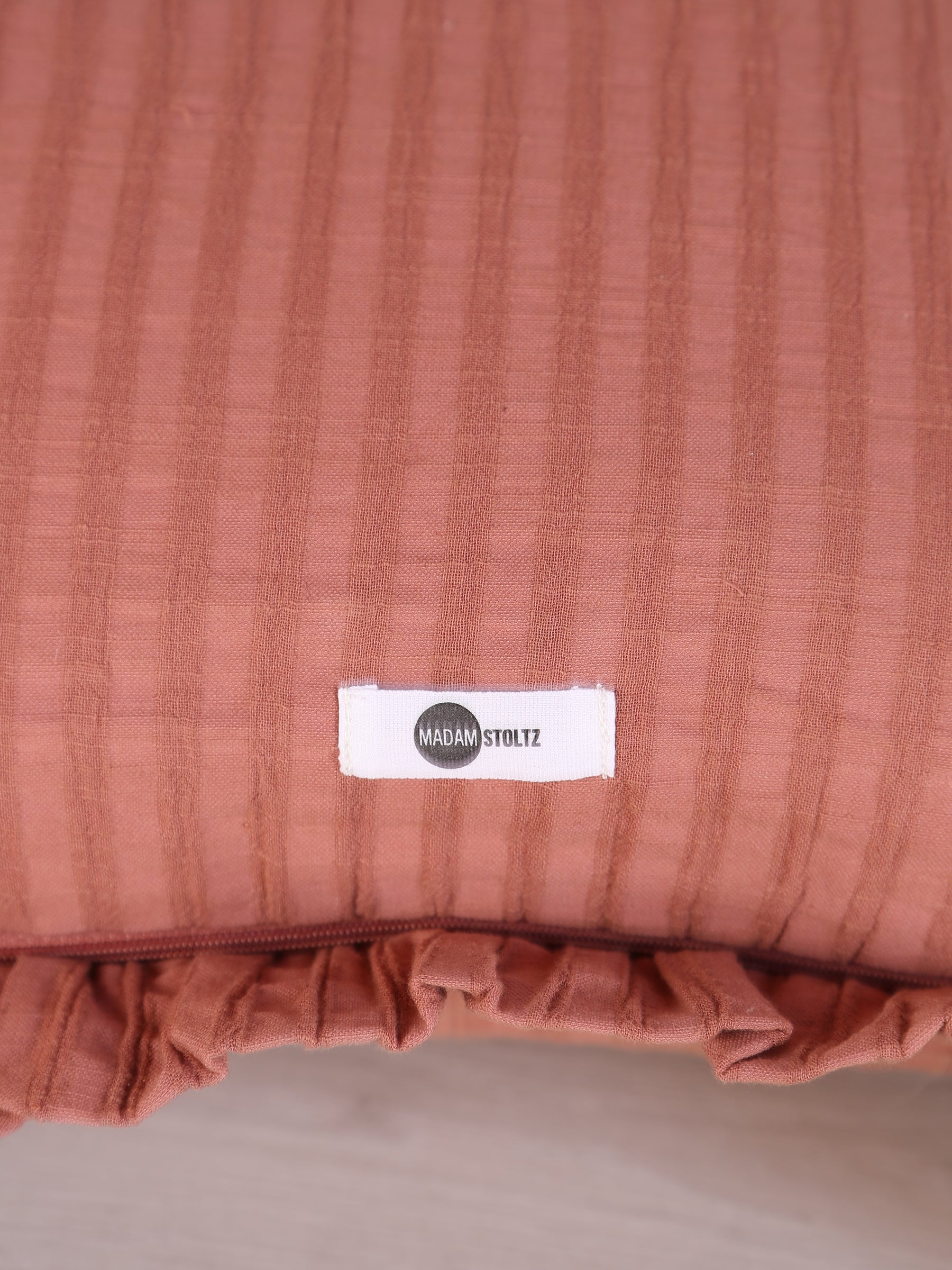 Rubie Ruffled Stripe Cotton Cushion - Maroon