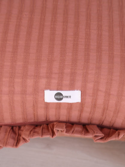 Rubie Ruffled Stripe Cotton Cushion - Maroon