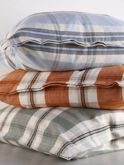 Dawn Checked Cotton Cushion - Bronze Apricot, Off White, Light Grey, Black