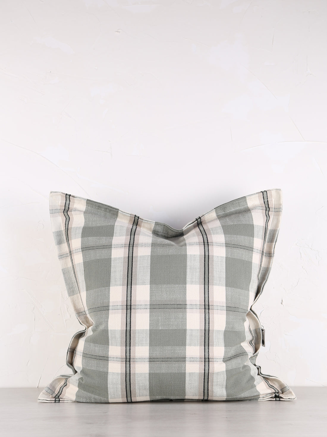 Dawn Checked Cotton Cushion - Khaki, Off White, Black