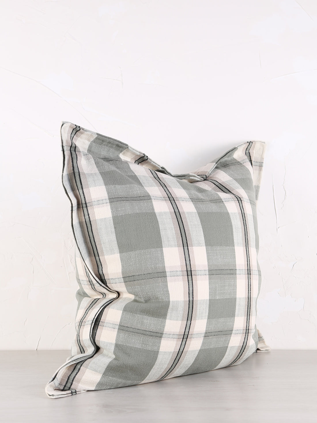 Dawn Checked Cotton Cushion - Khaki, Off White, Black
