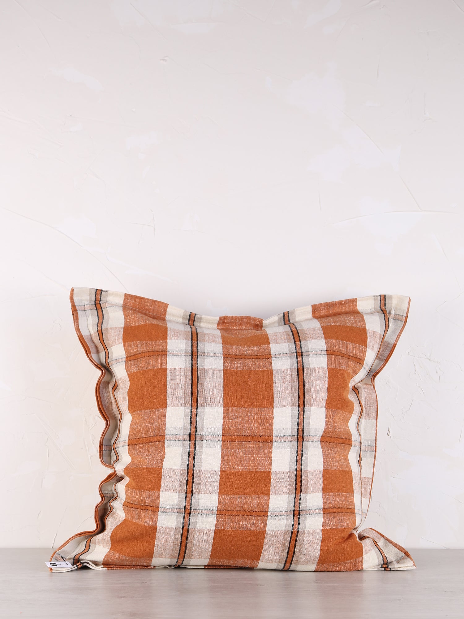 Dawn Checked Cotton Cushion - Bronze Apricot, Off White, Light Grey, Black