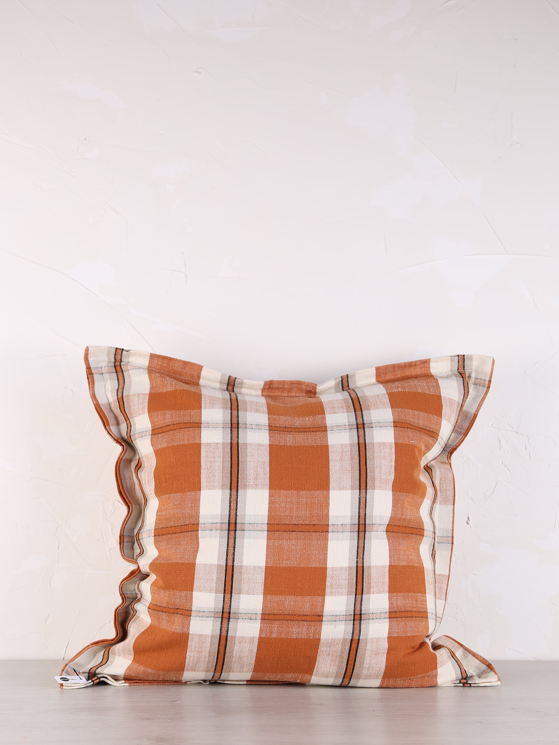 Dawn Checked Cotton Cushion - Bronze Apricot, Off White, Light Grey, Black