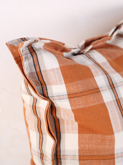 Dawn Checked Cotton Cushion - Bronze Apricot, Off White, Light Grey, Black