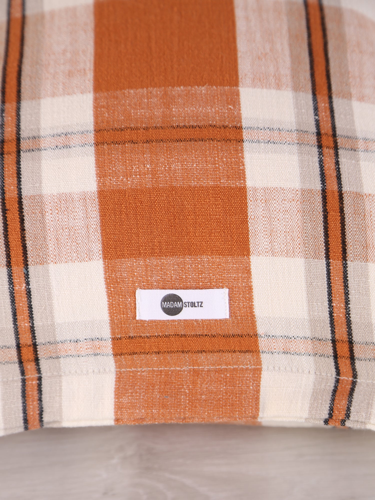 Dawn Checked Cotton Cushion - Bronze Apricot, Off White, Light Grey, Black