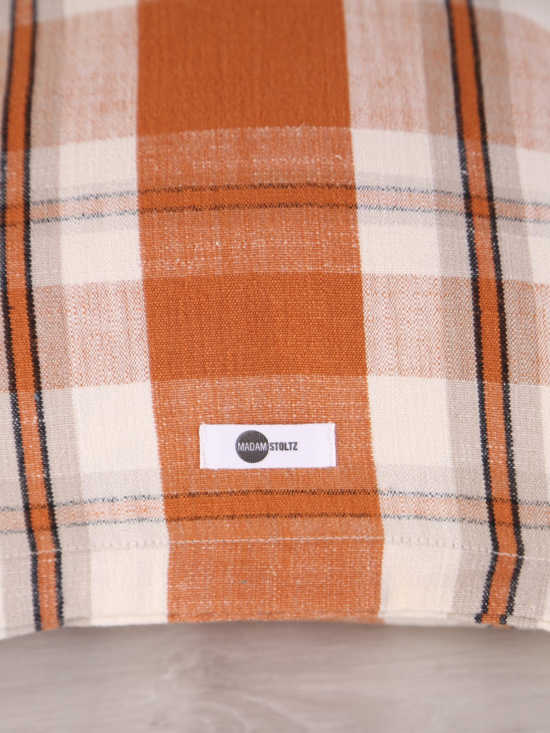 Dawn Checked Cotton Cushion - Bronze Apricot, Off White, Light Grey, Black