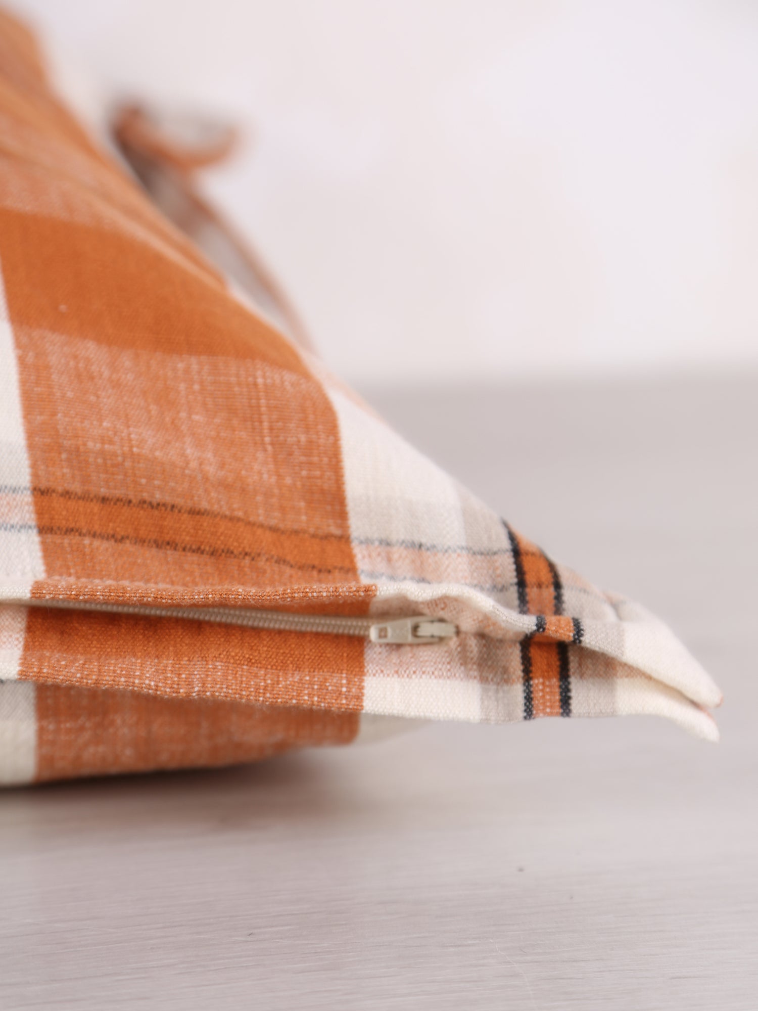 Dawn Checked Cotton Cushion - Bronze Apricot, Off White, Light Grey, Black