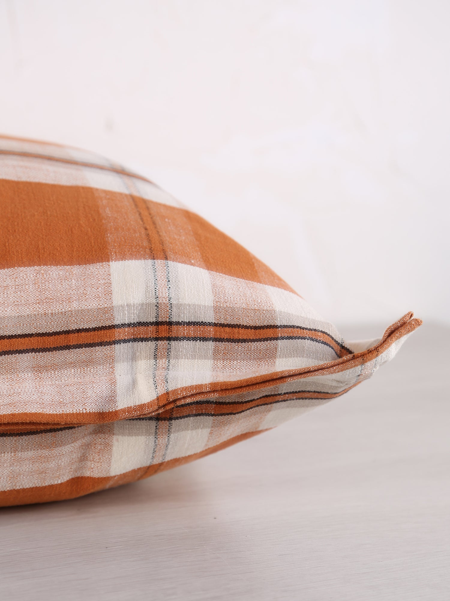 Dawn Checked Cotton Cushion - Bronze Apricot, Off White, Light Grey, Black