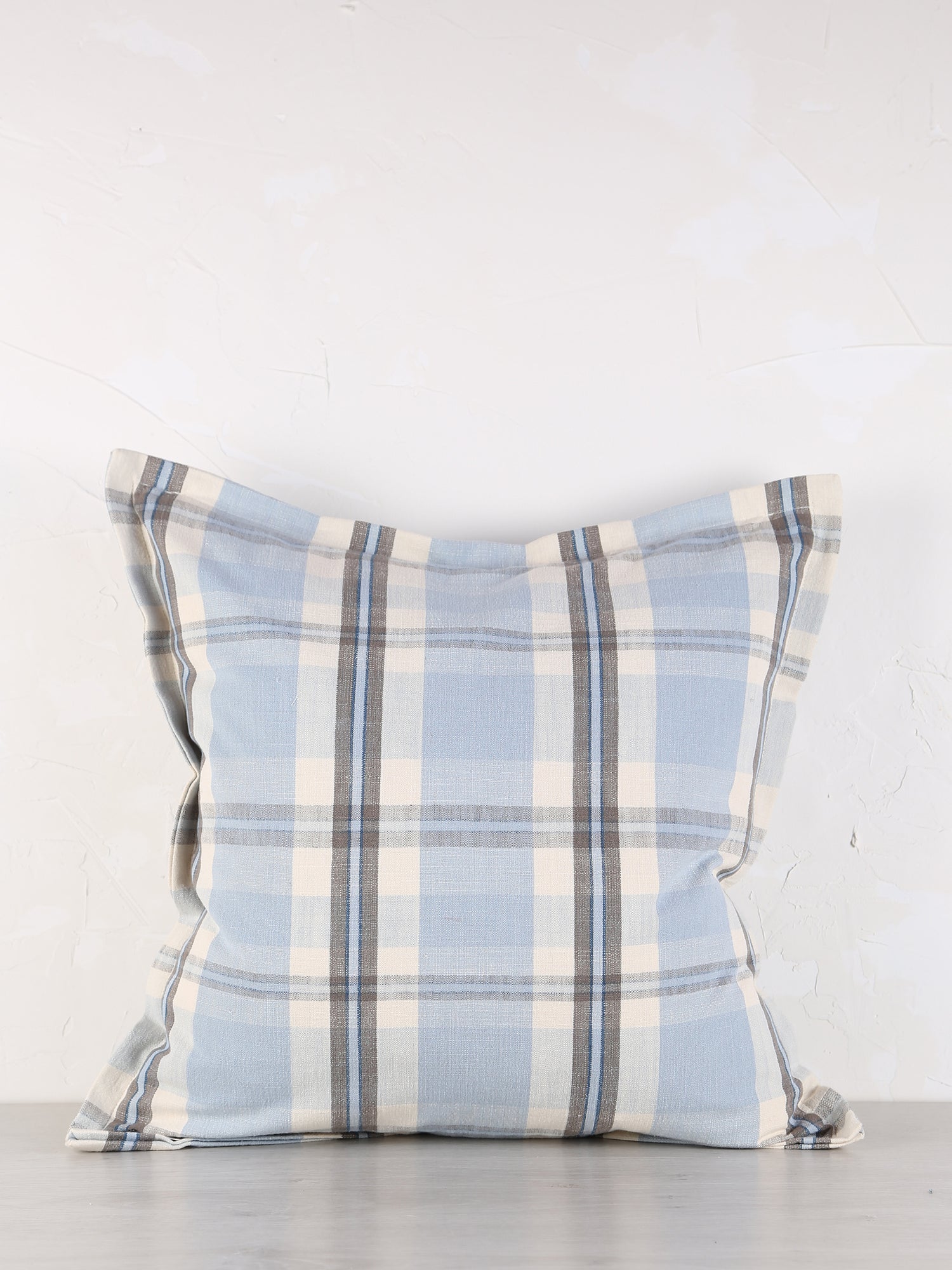 Dawn Checked Cotton Cushion - Light Blue, Taupe, Off White, Navy