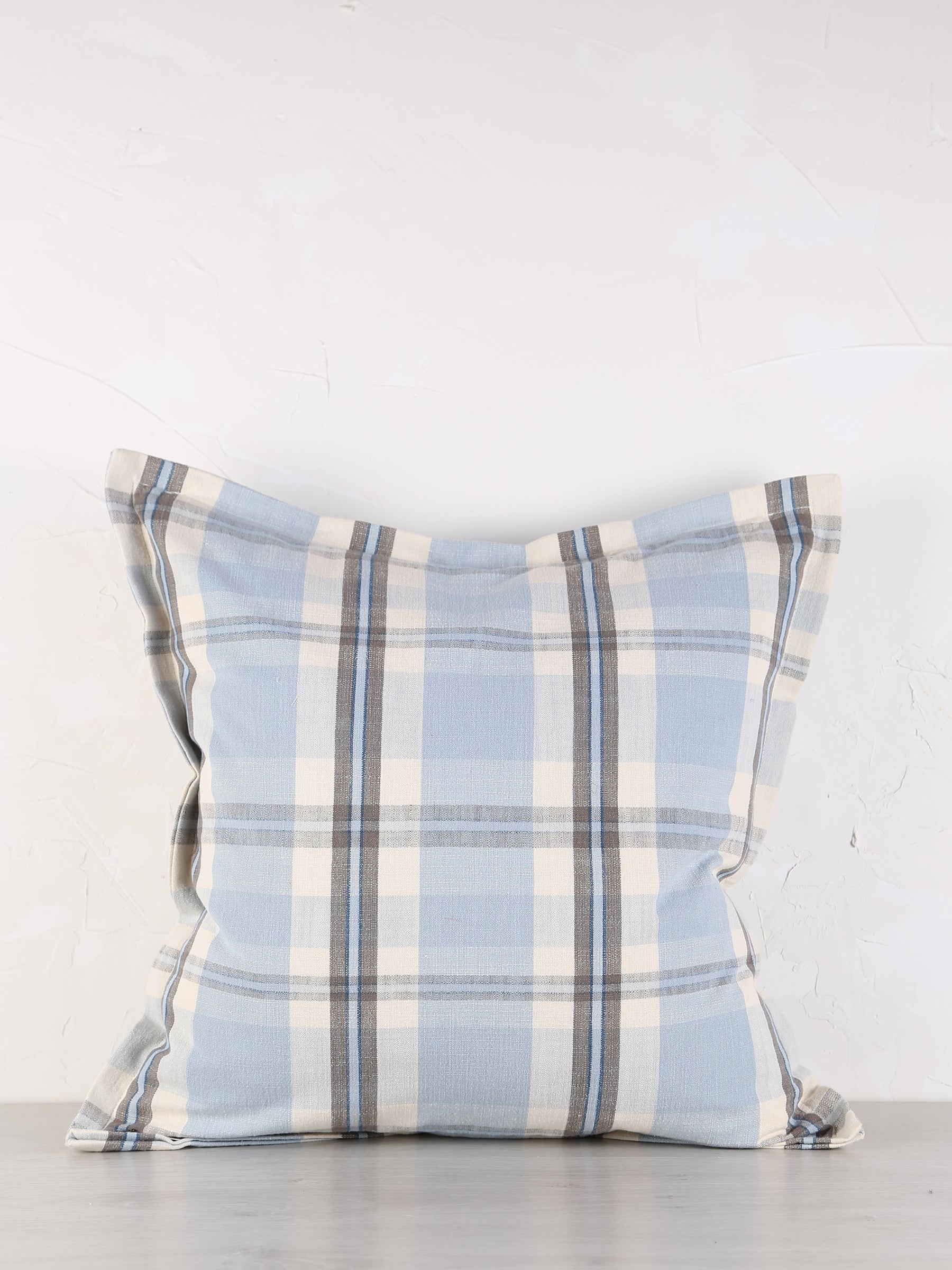 Dawn Checked Cotton Cushion - Light Blue, Taupe, Off White, Navy