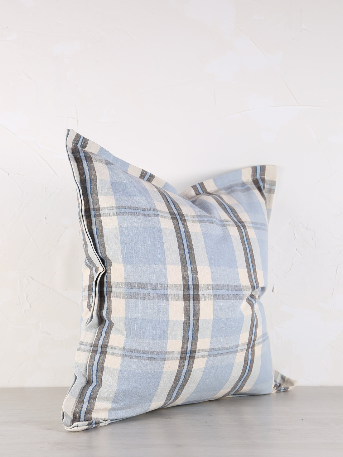 Dawn Checked Cotton Cushion - Light Blue, Taupe, Off White, Navy