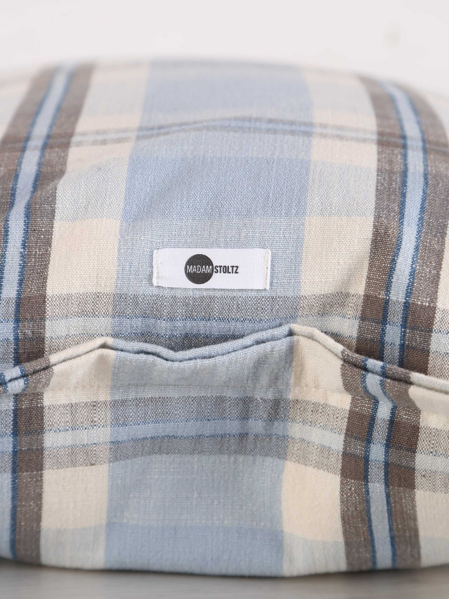 Dawn Checked Cotton Cushion - Light Blue, Taupe, Off White, Navy