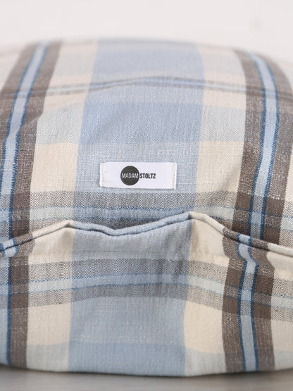 Dawn Checked Cotton Cushion - Light Blue, Taupe, Off White, Navy