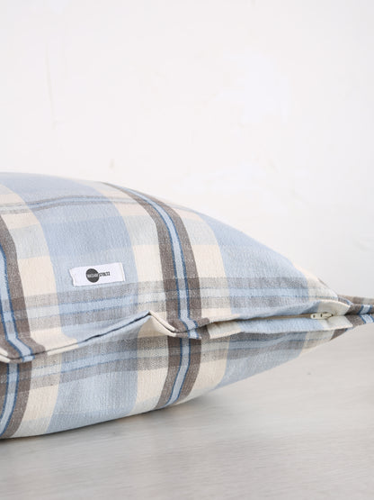 Dawn Checked Cotton Cushion - Light Blue, Taupe, Off White, Navy