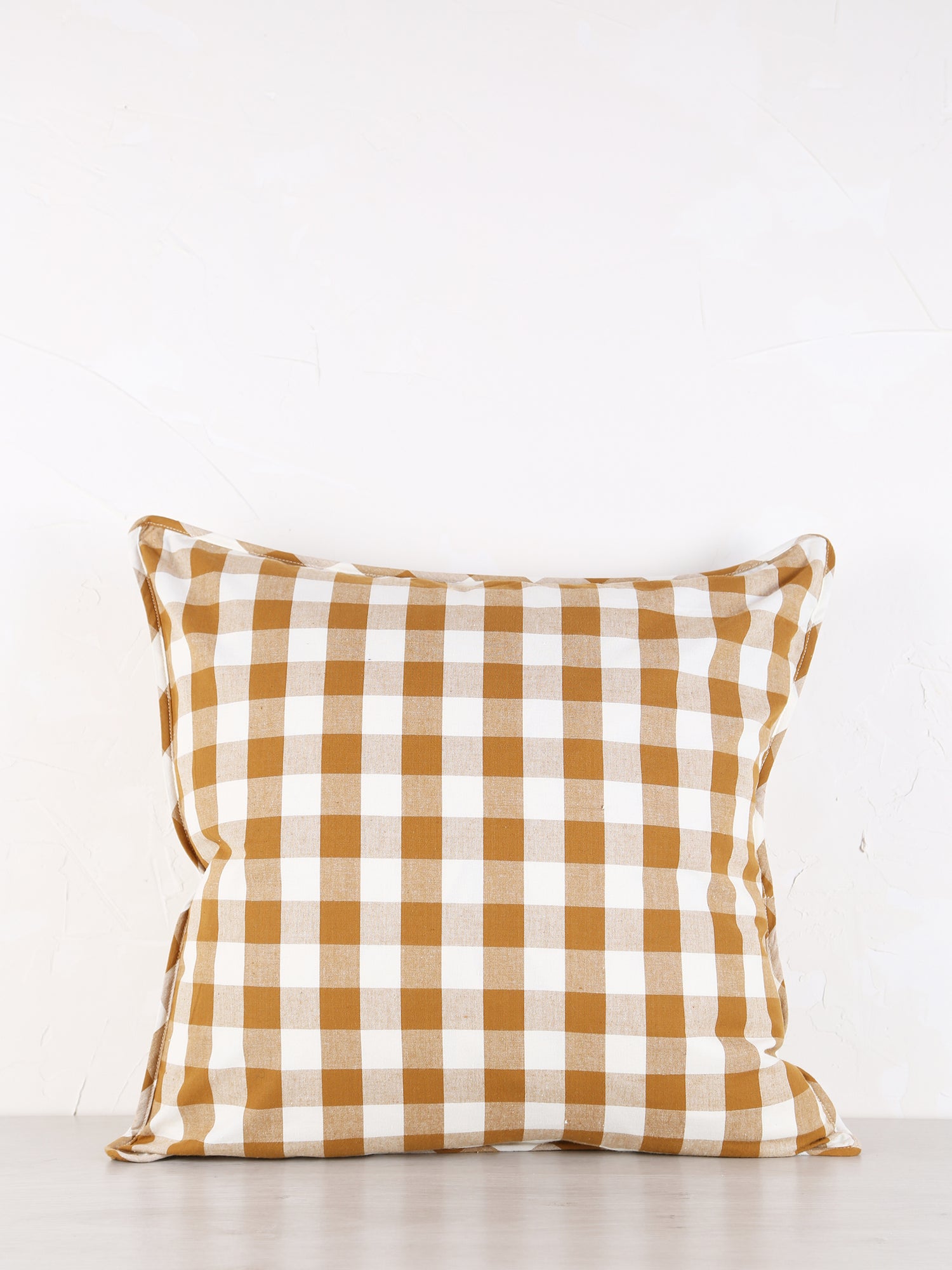 Cecilia Gingham Woven Printed Cushion  - Ochre, Cream - 50x50cm