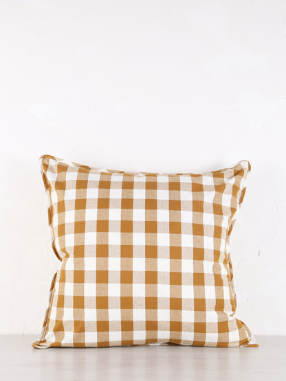 Cecilia Gingham Woven Printed Cushion  - Ochre, Cream - 50x50cm
