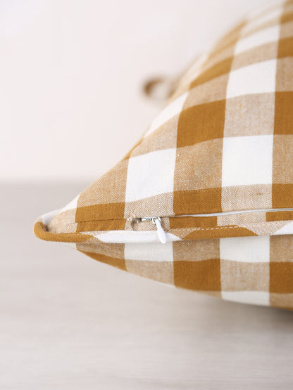 Cecilia Gingham Woven Printed Cushion  - Ochre, Cream - 50x50cm