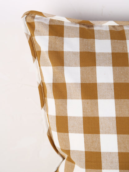 Cecilia Gingham Woven Printed Cushion  - Ochre, Cream - 50x50cm