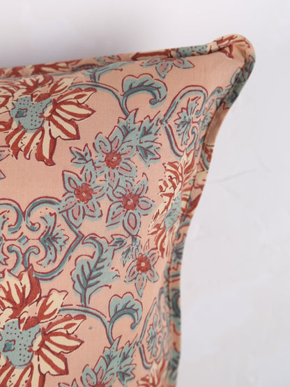 Lille Bohemian Printed cushion  - Peach, sea green, brown, sand