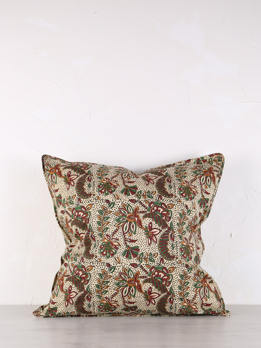 Lille Block Printed cushion  - Beige, Tomato, Hemp, Green