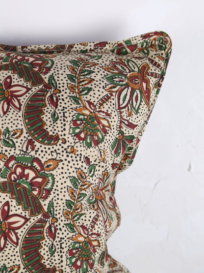 Lille Block Printed cushion  - Beige, Tomato, Hemp, Green
