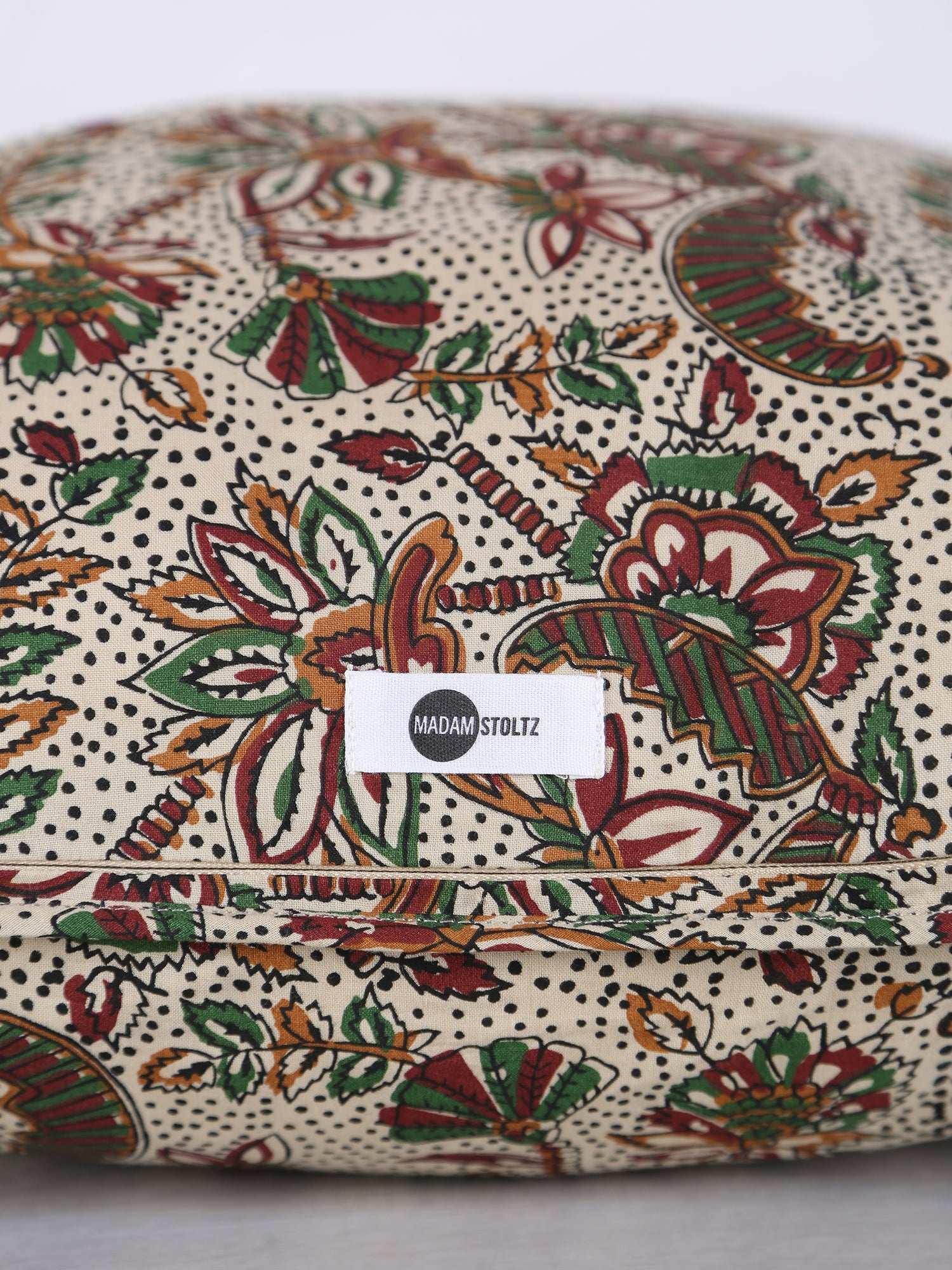 Lille Block Printed cushion  - Beige, Tomato, Hemp, Green