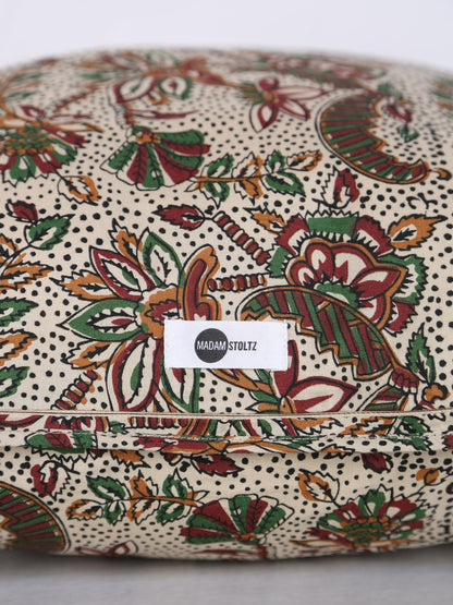 Lille Block Printed cushion  - Beige, Tomato, Hemp, Green