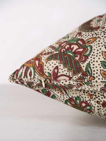 Lille Block Printed cushion  - Beige, Tomato, Hemp, Green