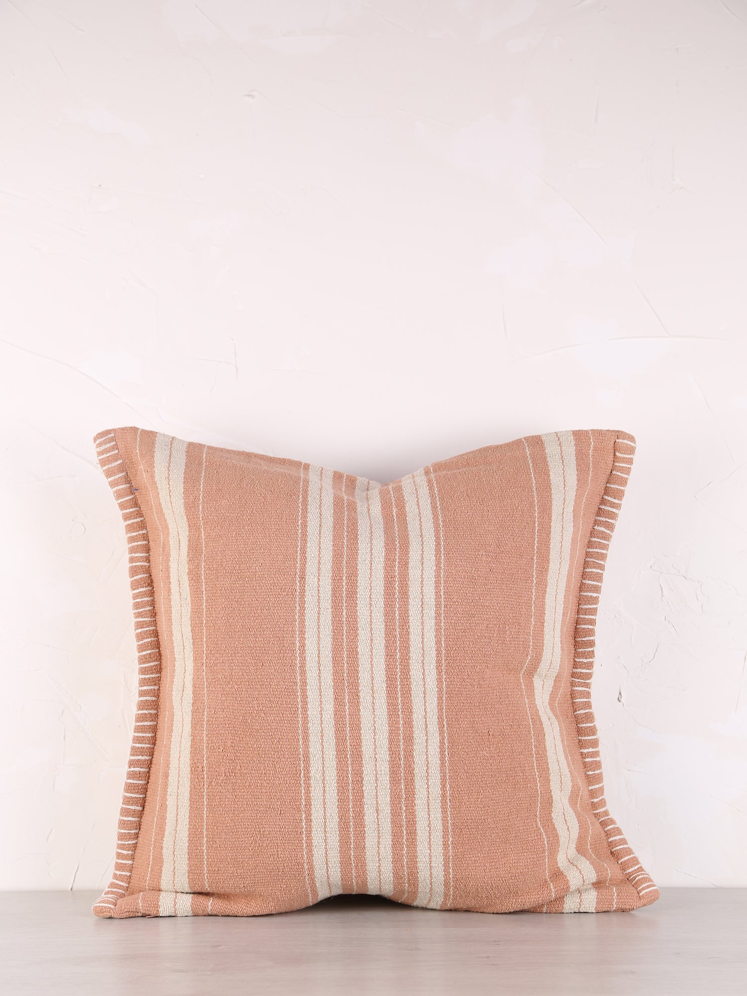 Fern Striped Jute Textured Cushion - Dusty Rose, Off White